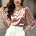 thumbnail image 4 of IUYRTFE Women's Long Sleeve Crew Neck Top Sheer Sleeve Ruffle Cuff Casual Pullover Blouse, 4 of 6