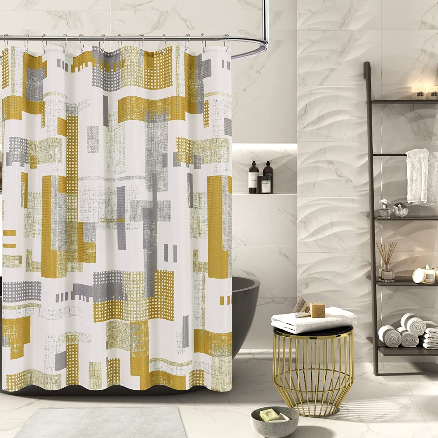 Modern Geometric Shower Cutains Green and White Coastal Decor Bath ...