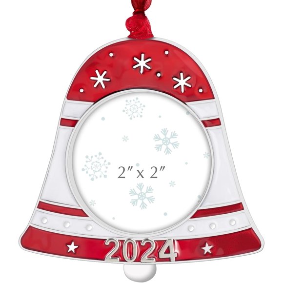 GUOER 2024 Christmas Tree Ornament Picture Frame Holiday Keepsake Gift Home Decor Christmas Decorations Xmas Gifts Pendant with 2\u201d Photo Frame Insert (2024 Bell)