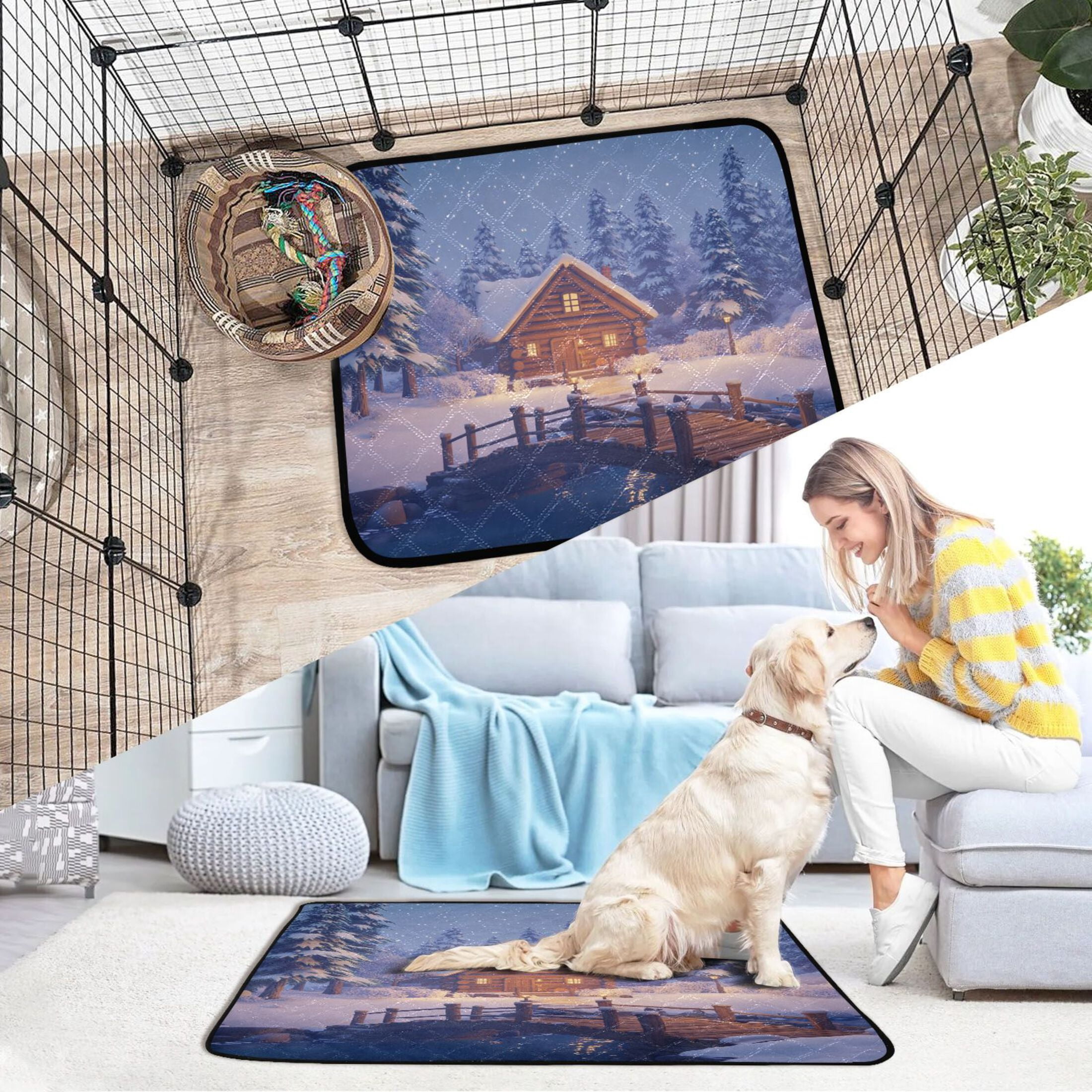 Washable Pet Pee Pads with Super Absorbent Reusable Training Pads for Dogs & Cats A Cozy Log Cabin Nestled