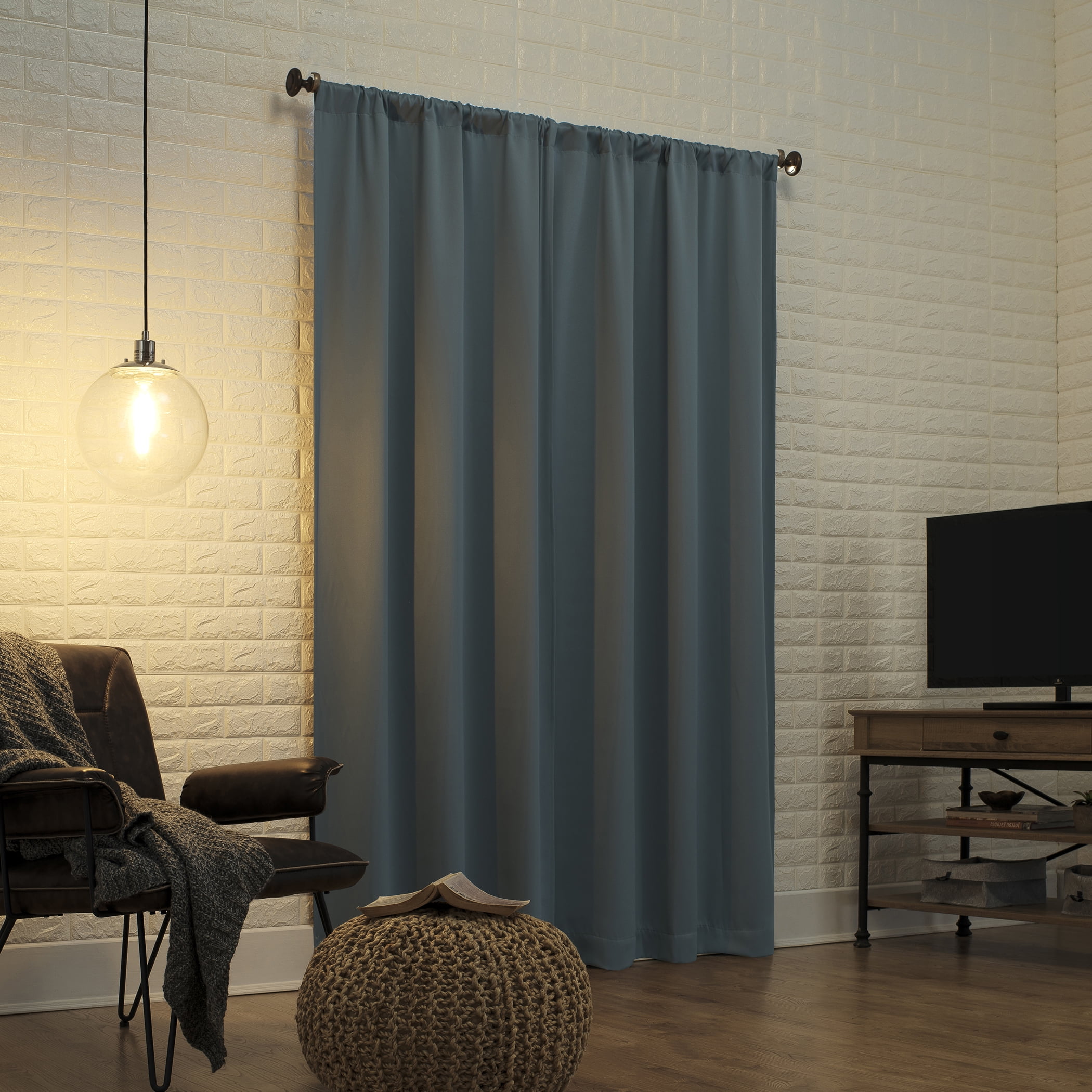 Sun Zero Avery 100% Blackout Rod Pocket Curtain Panel, 40" X 84", Harbor Blue