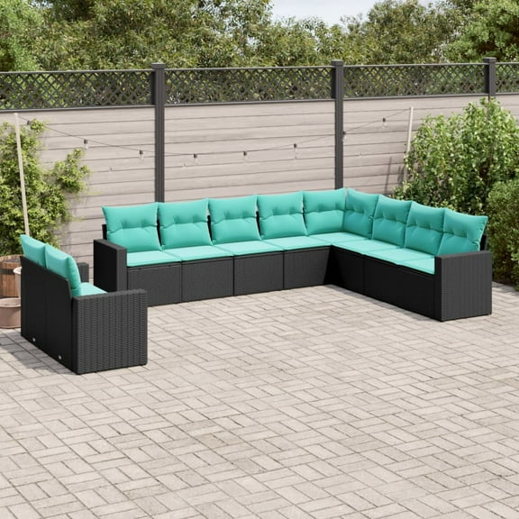 vidaXL Garden Sofa Set Black and Blue PE rattan Large Modular