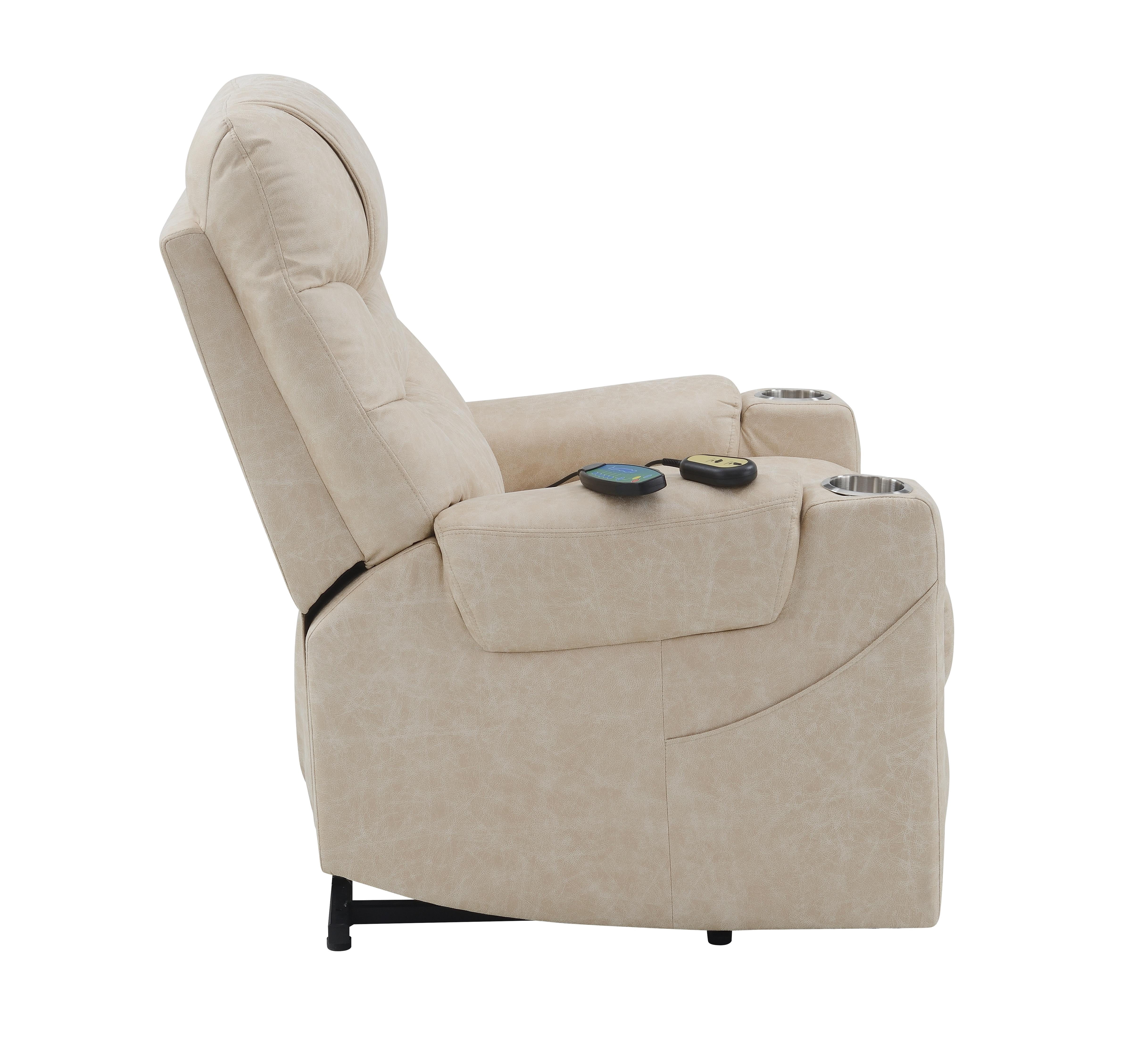 ACME Nairi Faux Leather Power Recliner with Cupholders in Light Gray