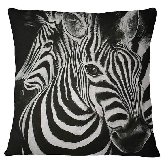 S4Sassy Zebra Face Digital Print Decorative Black Pillow Case Square Cushion Cover -22 x 22 Inches