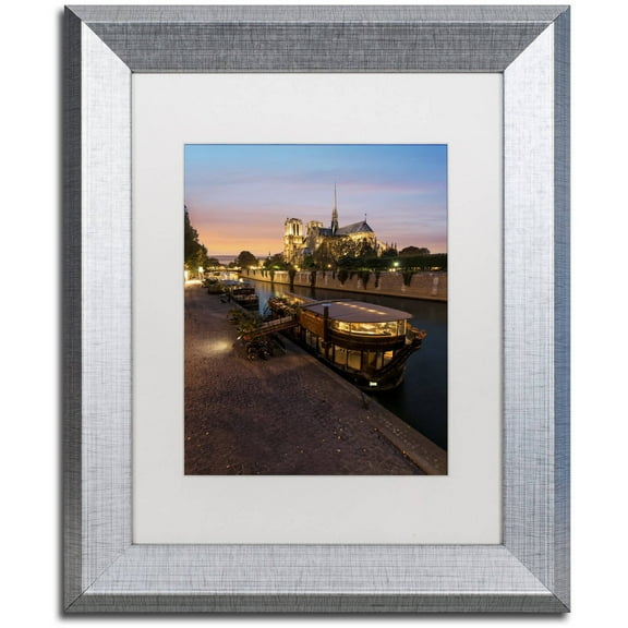 Trademark Fine Art "Sunset in Notre Dame de Paris" Canvas Art by Mathieu Rivrin, White Matte, Silver Frame