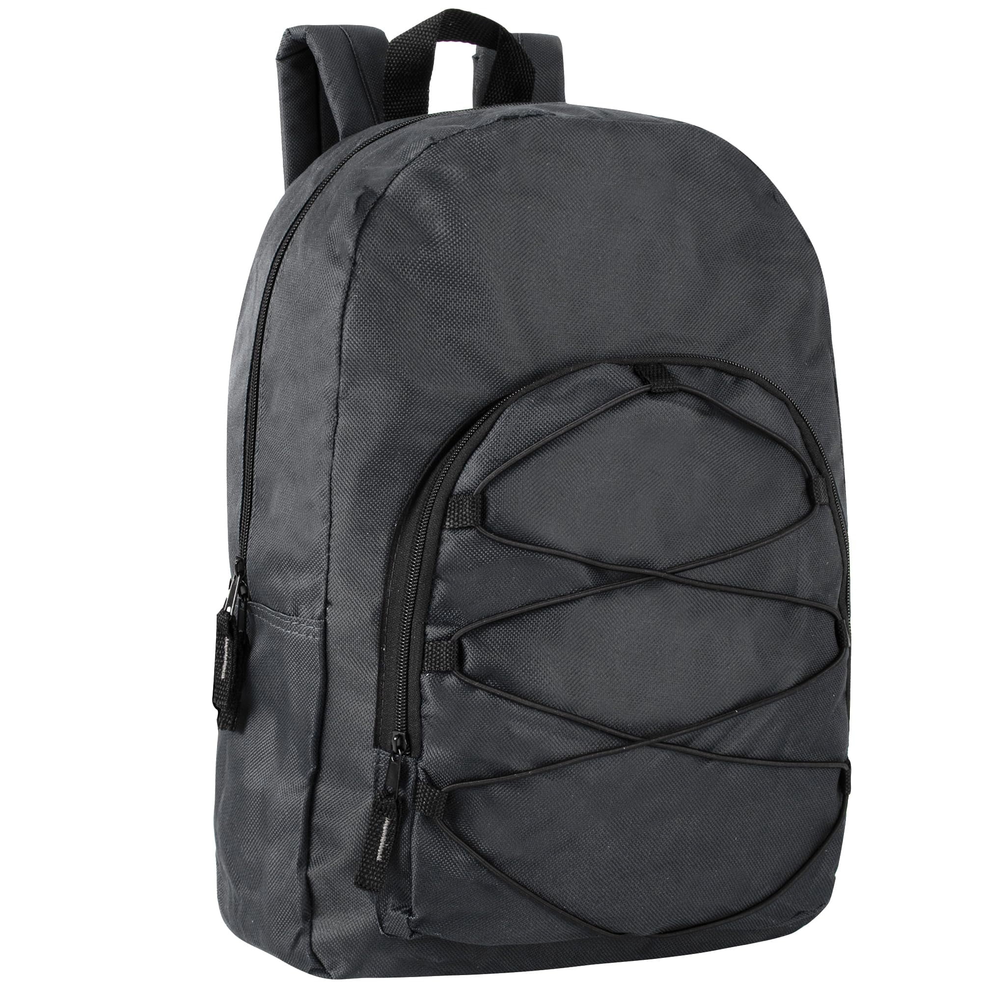 24 Pack of Bulk Wholesale Fun Printed  & Bungee Cord Backpacks for Commuting and Travel in Mixed Color Pack
