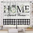 thumbnail image 3 of Rustic Farmhouse Kitchen Curtains,Country Green Flower Leaves Small Short Cafe Curtains Black White Buffalo Plaid Bathroom Window Treatment Tier Curtains 2 Panels,55X39 Inch, 3 of 5
