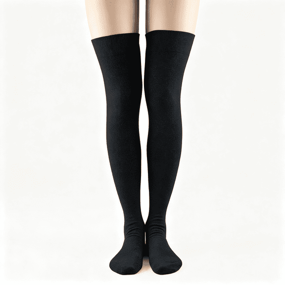 ACDANC Women Non Slip Thigh High Socks Fashion Tube Stockings Above Knee Cosplay Socks, Stylish Black Thigh High Stockings