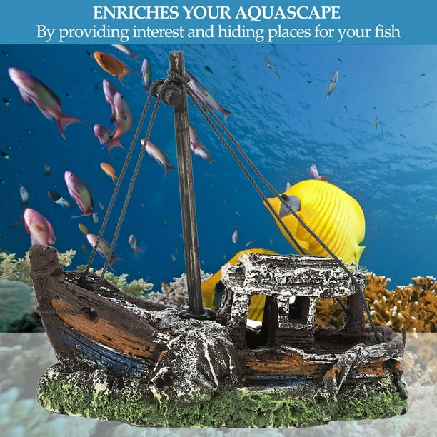 Gupbes Shipwreck Decoration Aquarium Shipwreck Artificial Hide