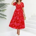thumbnail image 2 of Autumn Wedding Guest Dress Plus Size Floral Maxi Dress Casual Long Dress With Round Neck Spring Summer Fall Dresses Women Red XXXXL, 2 of 7