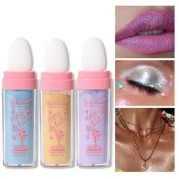 Hightlighter Stick Puff Fairy Stick Highlight Powder Glitter Loose Powder Brush Stick Contouring Powder Shimming Powder for Eyes, Face, Body Tiktok Makeup (SetB)