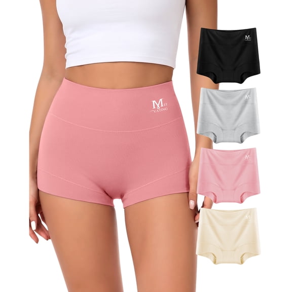 YDQ Women's Cotton Boxer Briefs, High-Waisted Full Coverage Boyshort Fit, 4-Pack, Size XL