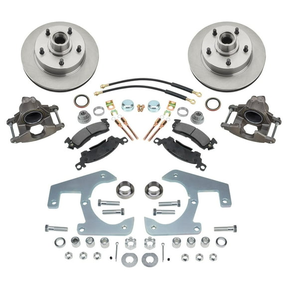 Deluxe Disc Brake Kit for 1948-1956 Ford Half Ton, 5 x 5-1/2 Inch Bolt Pattern, 1/2"-20 Studs, 11-3/4" Vented Rotors, GM Midsize Calipers, Simple Bolt-On, Includes Rubber Brake Lines & Hardware