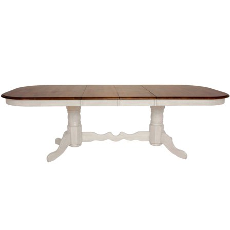 Oval Extendable Dining Table - 96" Double Pedestal Antique White & Brown - Seats 10