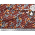 thumbnail image 3 of Soimoi Red Rayon Fabric Leaves & Floral Stripe Print Fabric by the Yard 56 Inch Wide, 3 of 3