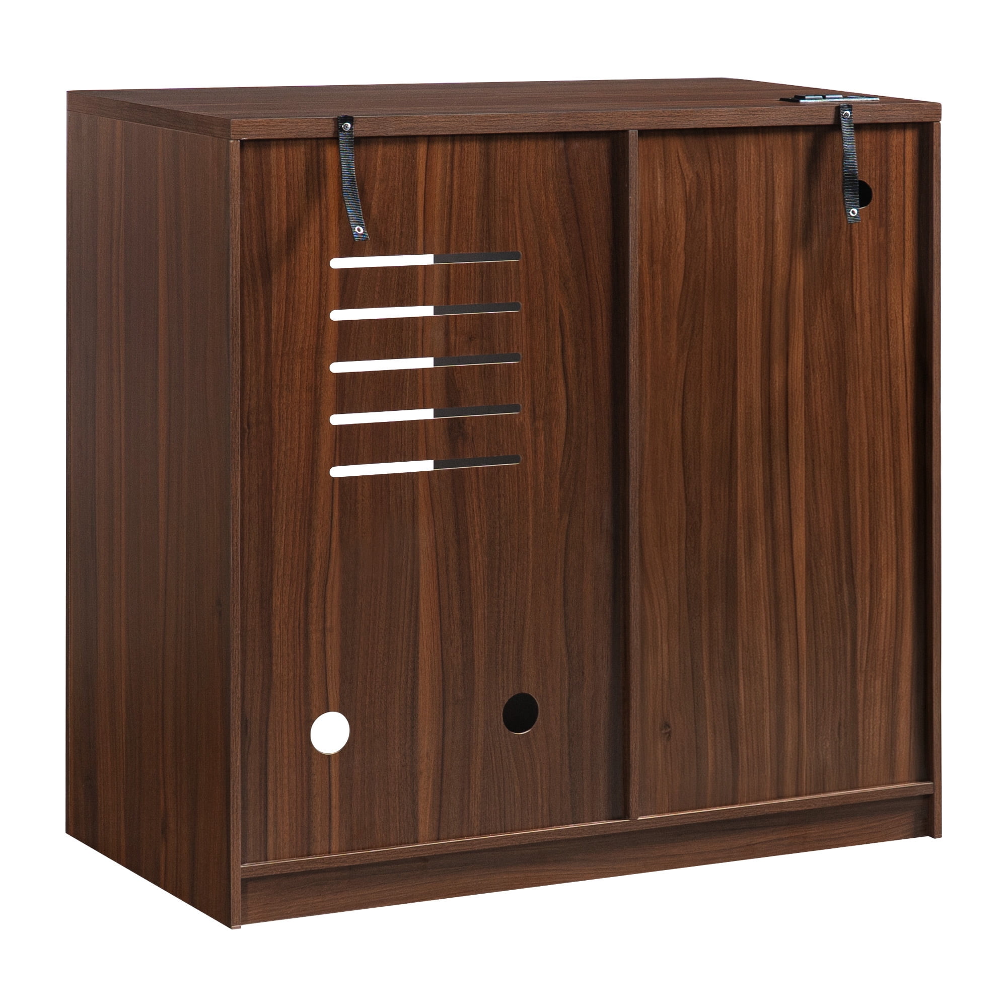 Euroco 39.4" Coffee Bar Cabinet with Mini Fridge Space,Fluted Sideboard Buffet & Liquor Cabinet with Charging Station and Wine Glass Holder for Living Room Kitchen,Walnut Brown