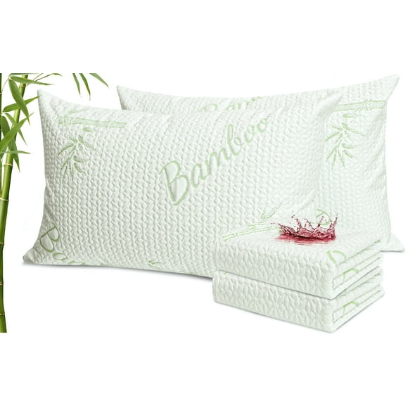 Canadian Linen Bamboo Viscose Waterproof Pillow Protector Zipper Closure Tree Design, 20"x30" Queen, 2 Pack, Soft Absorbent Breathable Cooling Fabirc