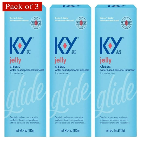 K-Y Jelly Classic Water-Based Body Friendly Formula, Personal Lubricant, 4 Fl Oz. & Safe to Use with Latex Condoms (3 Pack)