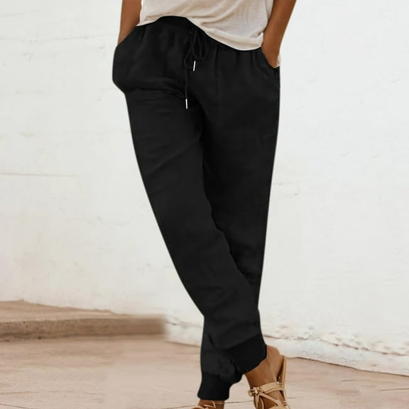 SNKSDGM Women's Plus Dress Pants Women Wide Leg Pants for Women Trendy Summer Women's Colored Casual Elastic Waist Rope Pocket Pants Xxl