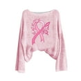 thumbnail image 4 of NuoCaiYun Womens Off The Shoulder Sweater Breast Cancer Awareness Graphic Tshirt Trendy Pink Love Heater Print Pullover Knitted Tops, 4 of 6