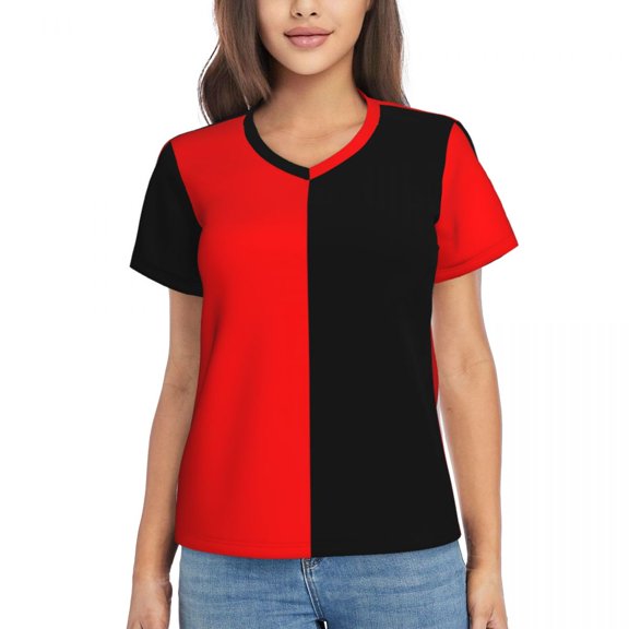 Two T T Shirts Red and Black V Neck Streetwear Oversize T-Shirt Short Sleeve Women Cool Tshirt Summer Design Clothing