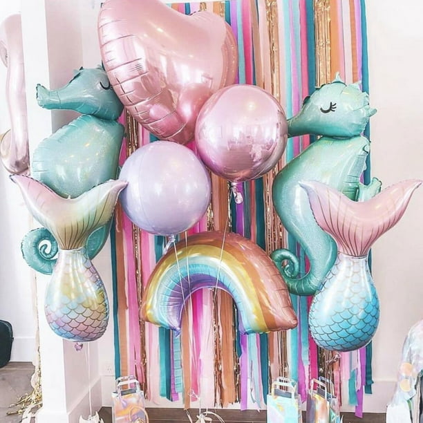 Mermaid Party Balloons Garland Kit Birthday Decorations Include Mermaid  Tail Seashell Confetti Birthday Party Girls' Tail Decor Under the Sea Party,Number  2 