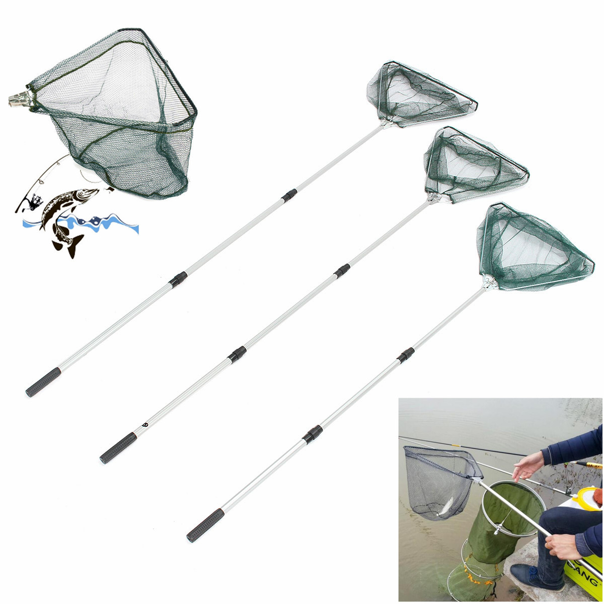 Telescopic Lightweight Folding Fishing Landing Net Extending Pole Micro