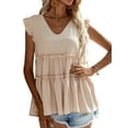 thumbnail image 3 of Liacowi Women Junior Pleated Ruffle Swing Tops Vest Casual Sleeveless V Neck  Summer Loose Blouses Shirts, 3 of 8