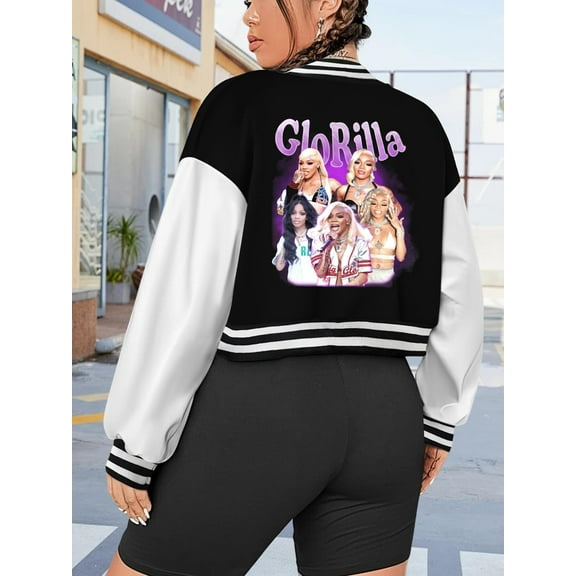 Women's Big Size Glorilla Retro Collage Baseball Jacket Hoodie Hip Hop Fashion Style Varsity