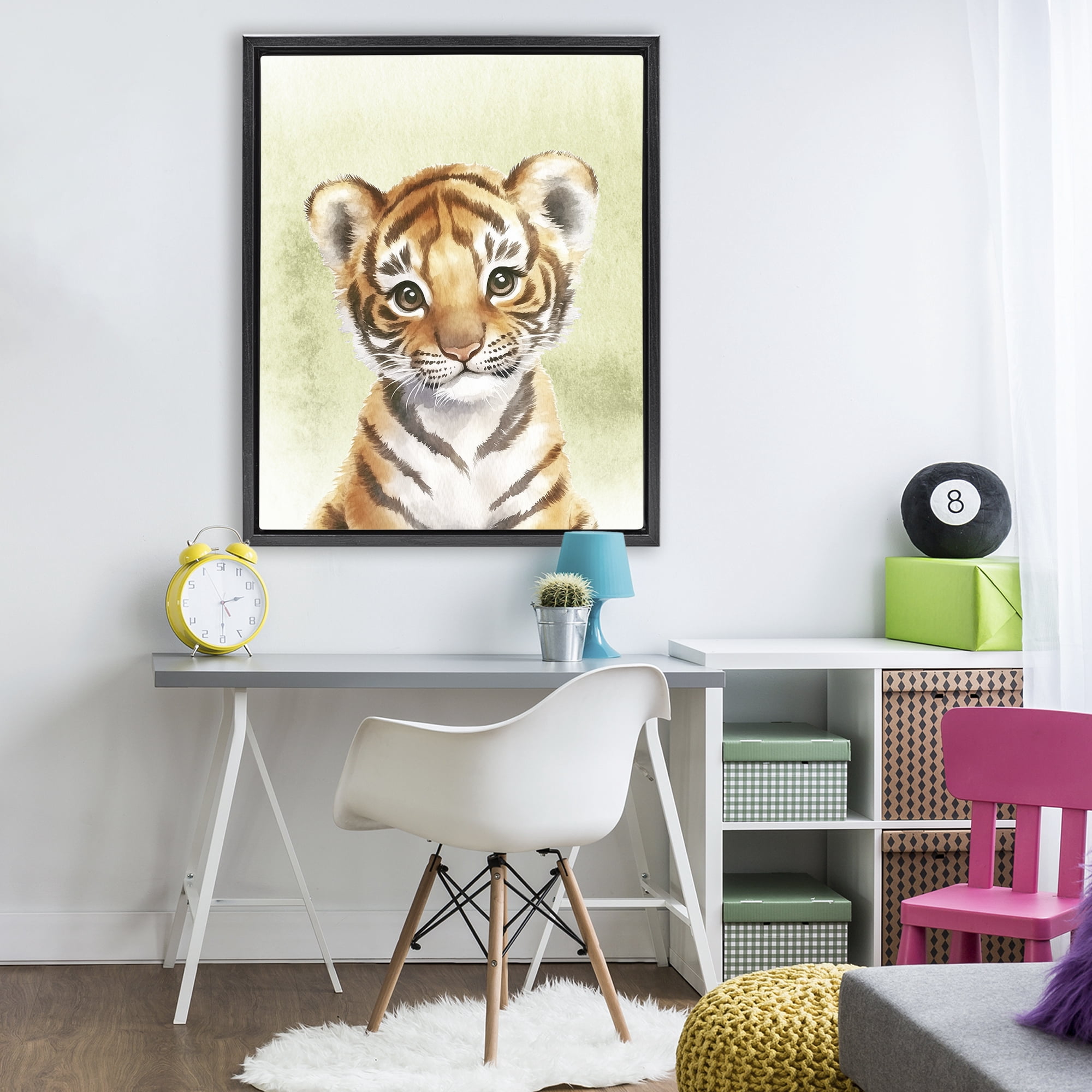 Stupell Industries Jungle Friends Baby Tiger Black Framed Floater Canvas Wall Art, design by Christine Simpson Art