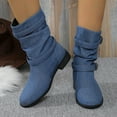 thumbnail image 2 of Xiaoxatg Fashion Women Flock Solid Color Autumn Square Heels Zipper Round Toe Mid-Calf Boots for Stylish Comfort 7.5 Navy, 2 of 9
