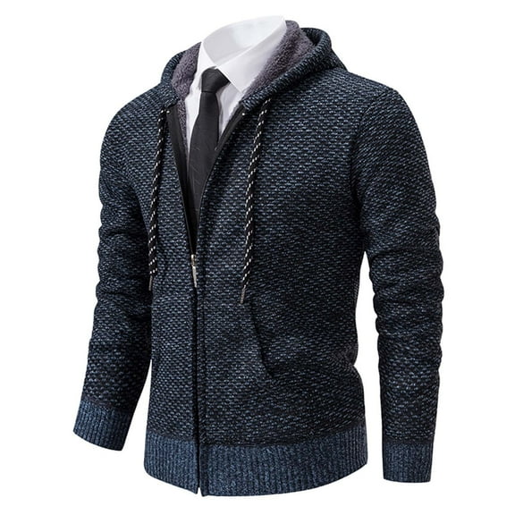 DHFJKG Mens Zip Up Hoodies Knitwear With Fuzzy Lining Casual Loose Fit Long Sleeve Hooded Drawstring Sweater Cardigan With Pockets Soft Outerwear