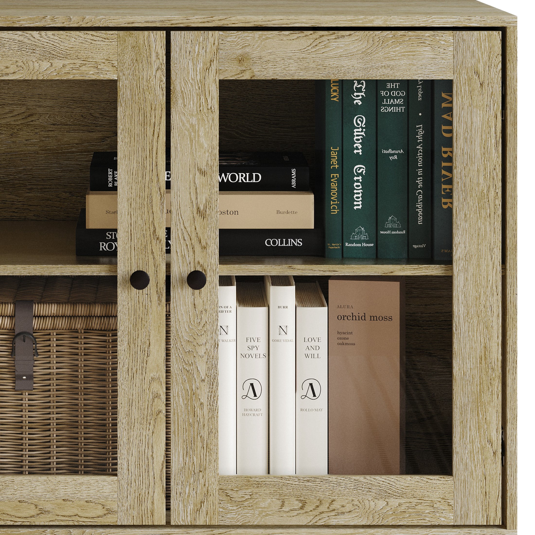 Castle Place Simple Modern Sideboard Buffet Cabinet, Light Oak