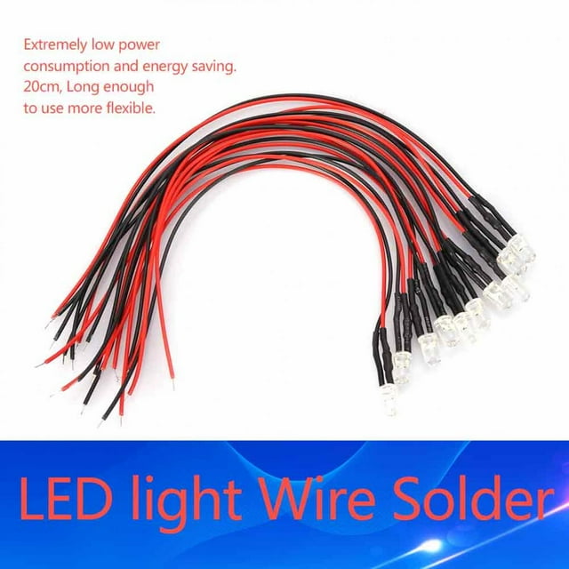3mm LED Light Emitting Diode Wired Multicolor LED Light Cable 20cm 0.06W, 10pcs, Sturdy and Energy Saving, Long Enough for Flexible Use, Show Working Status, With Red,