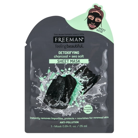 Freeman Facial Charcoal Sea Salt Detoxify Sheet Mask 0.84 Fl Oz (Pack of 6)
