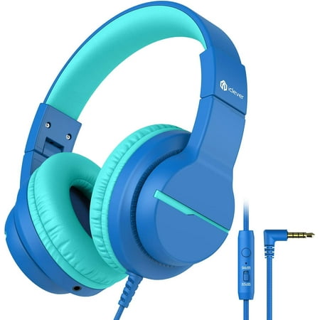 iClever HS19 Kids Headphones with Microphone for School, Volume Limiter 85/94dB, Over-Ear Girls Boys Headphones for Kids with Shareport, Foldable Wired Headphones for iPad/Travel (Navy Blue)