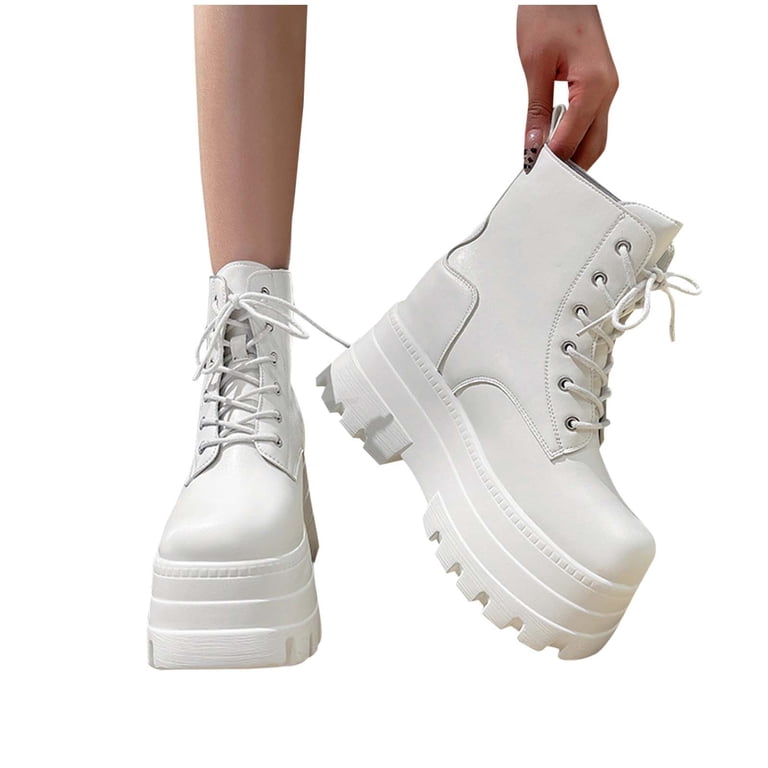 Viluyesy Womens Platform Boots, Thick Sole Lace-Up Round Toe