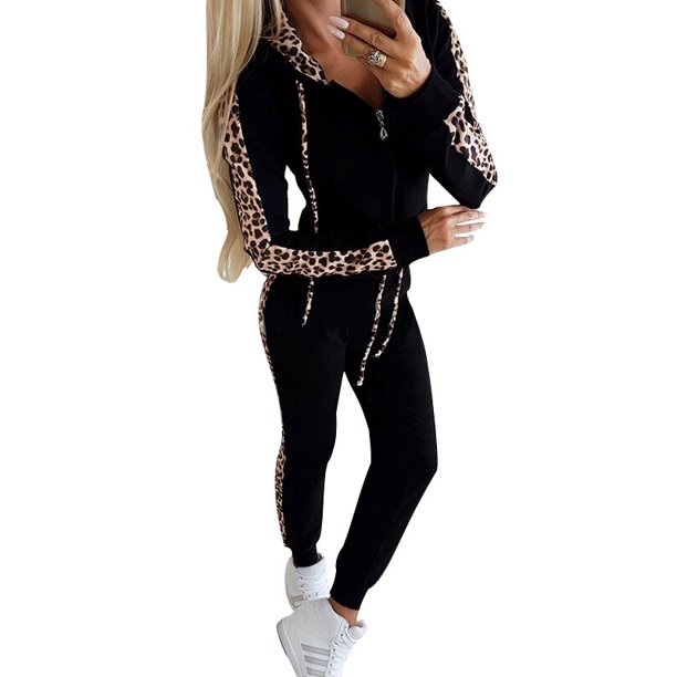 womens leopard jogger set