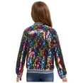 thumbnail image 2 of Yanarno Girls Sequin Jacket Kids Glitter Zipper Long Sleeve Bomber Jacket Hip Hop Dance Performance Colorful 12, 2 of 7