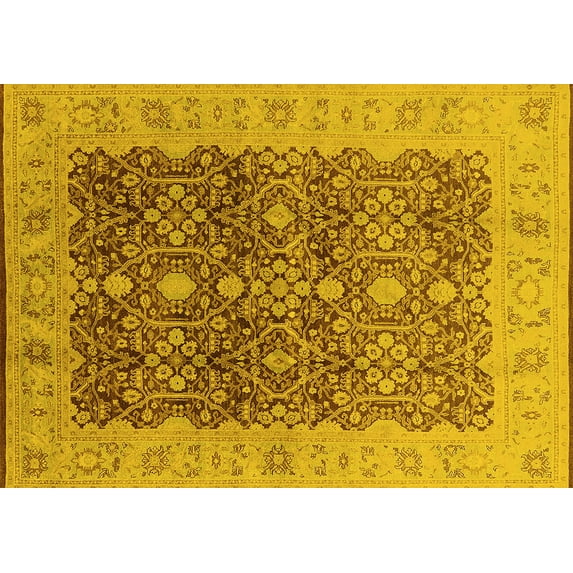 Ahgly Company Machine Washable Indoor Rectangle Oriental Yellow Industrial Area Rugs, 7' x 9'