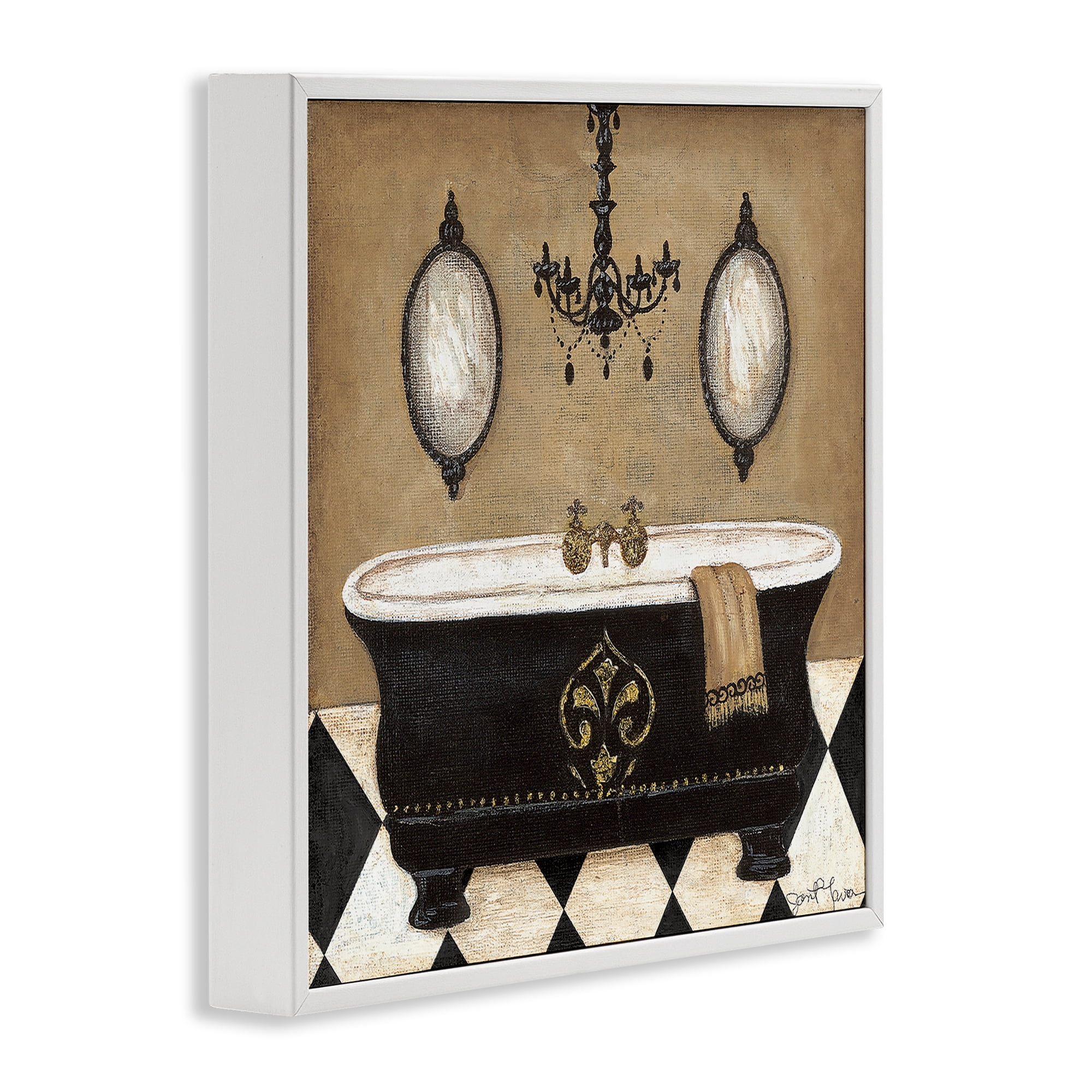 Stupell Industries Elegant Bathtub & Chandelier White Framed Giclee Art, design by Janet Tava