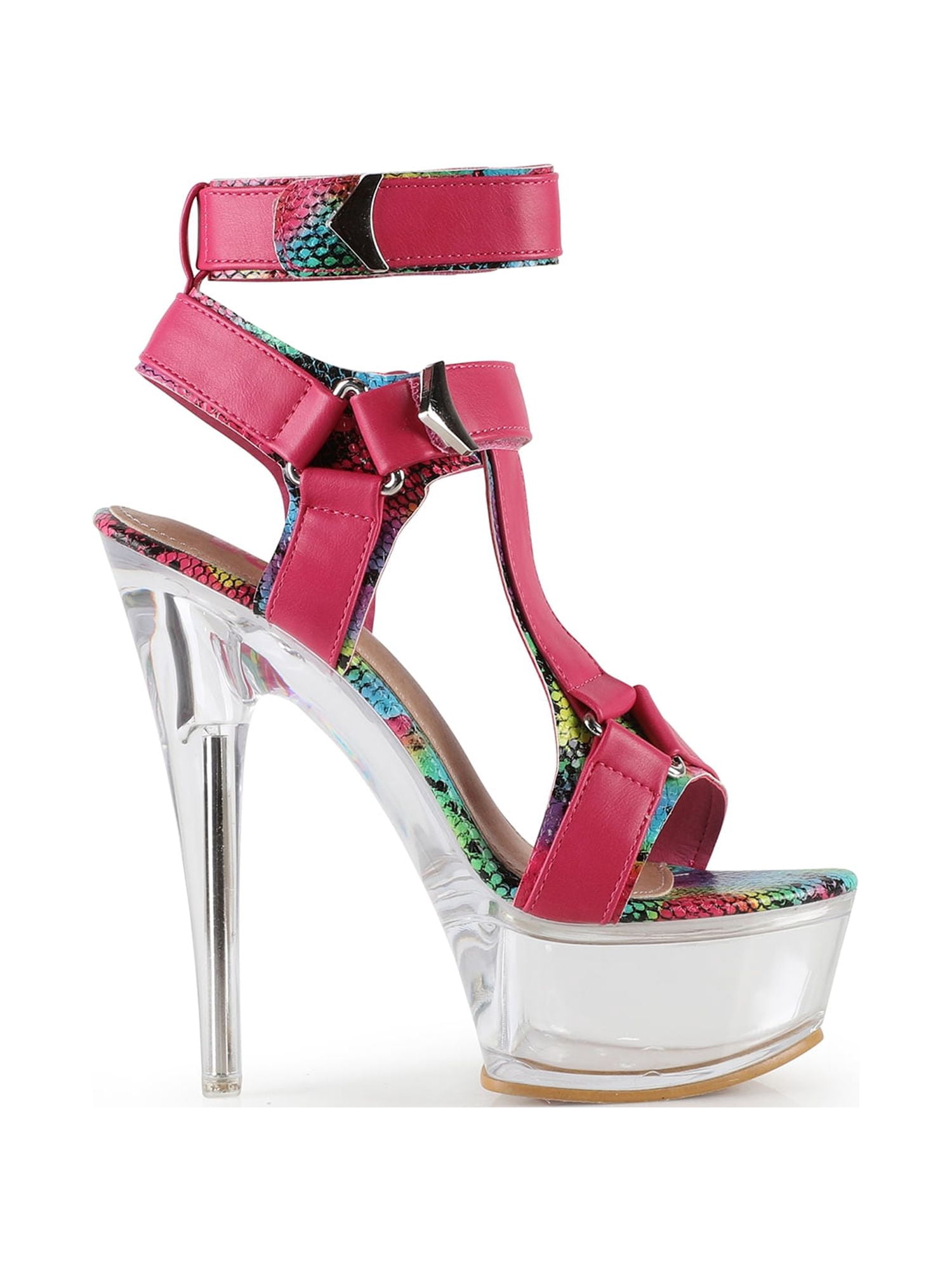 Sexy Chic Platform Women's Clear Heel Sandals in Fuschia