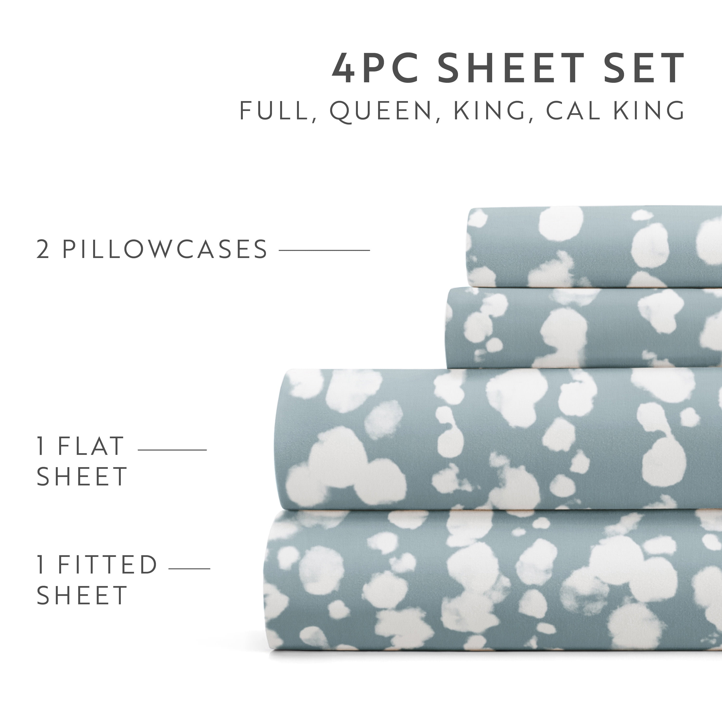 Noble Linens 4 Piece Pattern Microfiber Bed Sheets Set, Cloud Burst Blue, Full