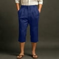thumbnail image 2 of LWavelet Men's Pleated Linen Blend Capri Pants Button Waist with Side Pockets for Vacation Business Casual Use Dark Blue L, 2 of 4