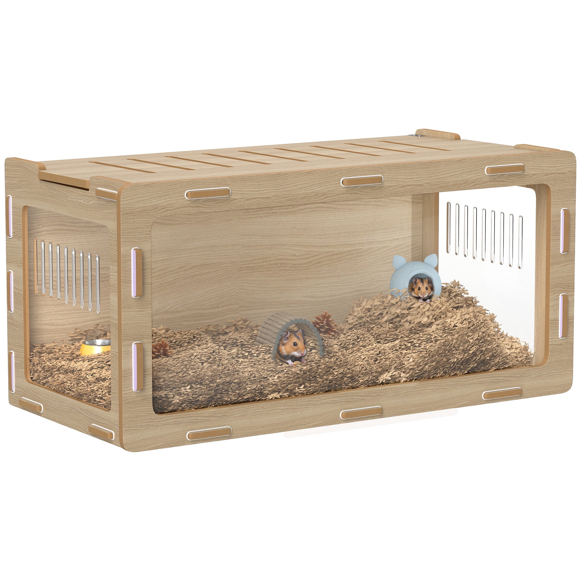Large Hamster Cage with Acrylic Panels & Ventilation - Oak Wood, 39" x 19.7" x 18.5" - for Hamster, Gerbil, Mouse, Rat & Hedgehog