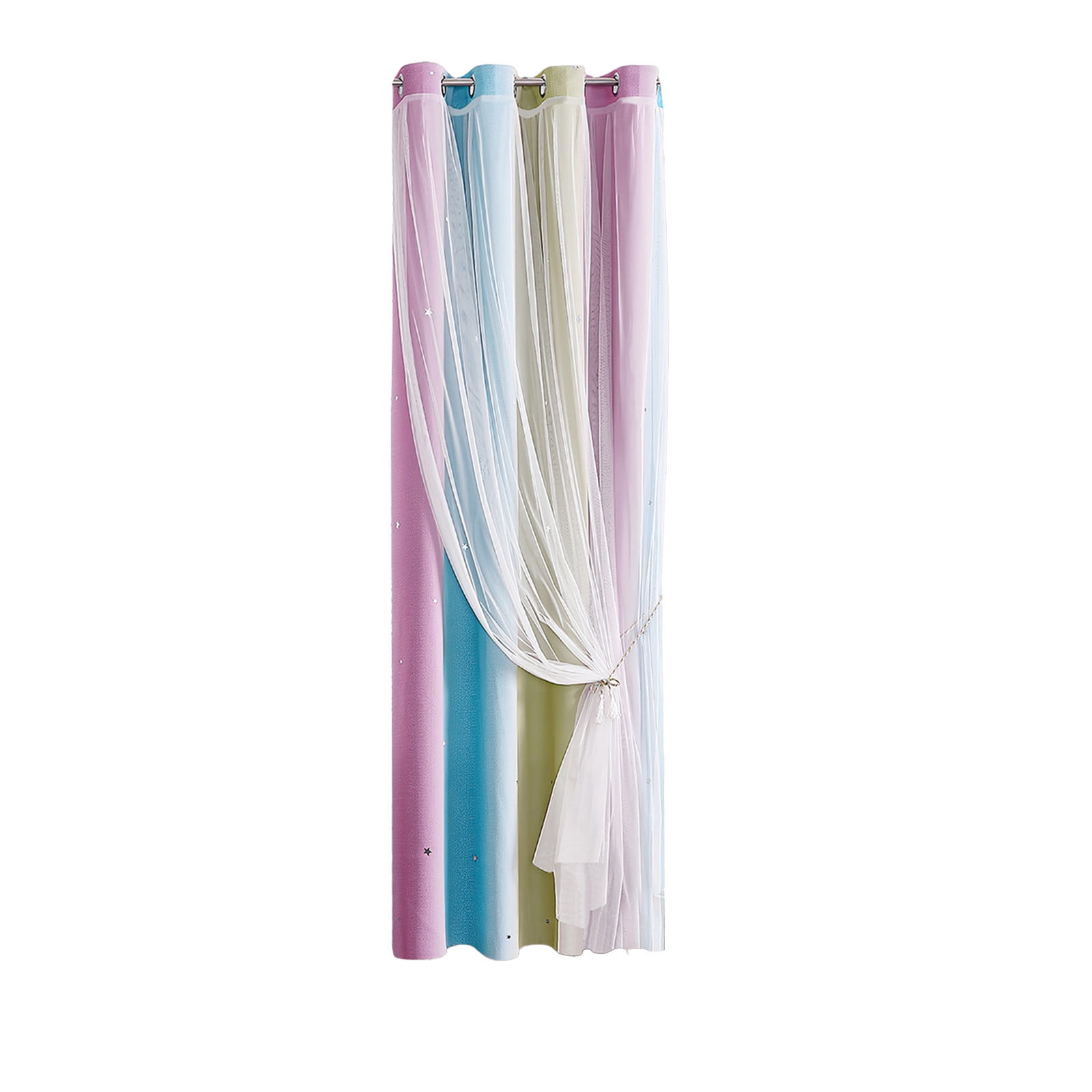 Ombre Rainbow Blackout Curtains for Girls Bedroom Living Room Darking Stripe Double Layer Star Cut Out Wall Home Decor Gradient Grommet Window Curtains (1 Panel, 39.37×51.18in)