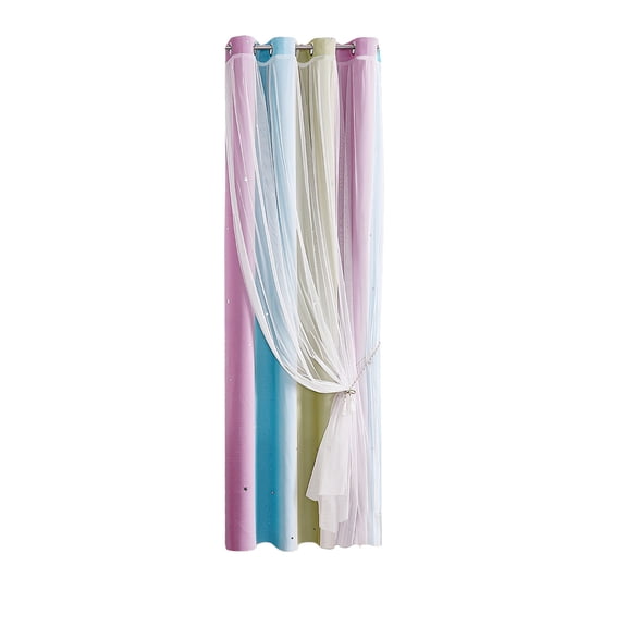 Aodebiao Rainbow Blackout Curtains for Kid Girls Bedroom Living Room Darking Stripe Double Layer Star Cut Out Wall Home Decor Gradient Grommet Window Curtains （Pink Grey 39W x 51L