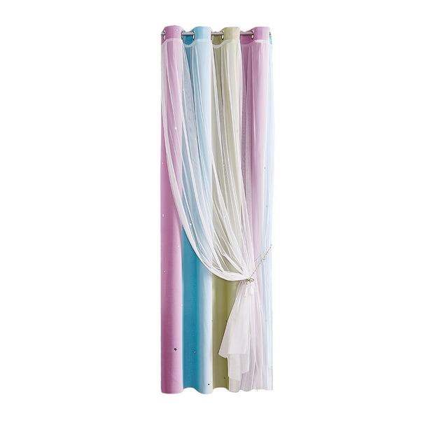 Curtains For Bedroom Gradient Striped Double-layer Shade Curtains With Laser-cut Star Pattern 100 cm x 130 cm Polyester Fabric