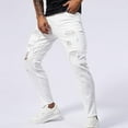 thumbnail image 6 of lkfuzj Men's Ripped Patch Skinny Jeans, Solid Color Button Stretch Slim Fit with Pockets, Trendy Distressed Denim Pants for Casual and Stylish Look, 6 of 9