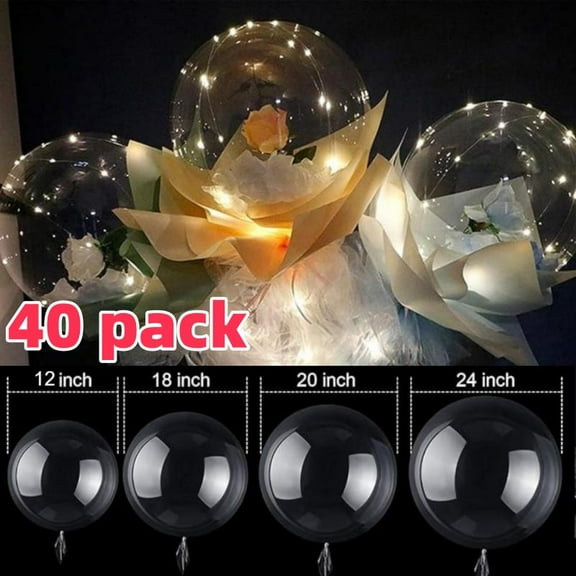 40 piece Bubble Balloon Set, 4 sizes (12, 18, 20, 24 inches), transparent, suitable for birthdays, weddings, anniversaries - indoor and outdoor party decorations